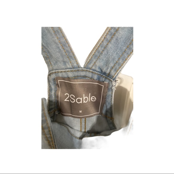 2Sable Distressed Raw Frayed Hem Denim Overalls - Picture 2 of 3